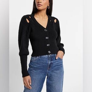 Express black Vneck Balloon Sleeve cross cross cardigan size small